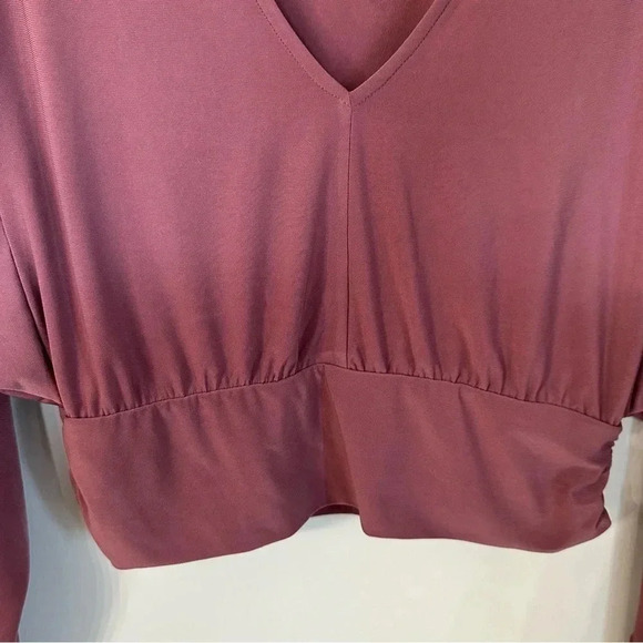 Forever 21 Contemporary Long Dolman Sleeve Maroon V-Neck Cropped Top Size L GUC - Picture 3 of 8